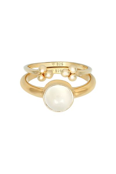 ELLI Ring Ladies Duo Classic Elegant Trend Minimal With Moonstone In 925 Sterling Silver Gold Plated
