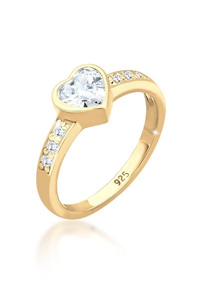 ELLI Ring Ladies Heart Symbol Engagement With Zirconia Crystals In 925 Sterling Silver