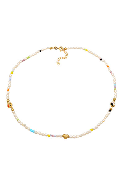 ELLI Dámský náhrdelník ve tvaru srdce s usměvavou tváří Trend se sladkovodními kultivovanými perlami ze sterlingového stříbra 925