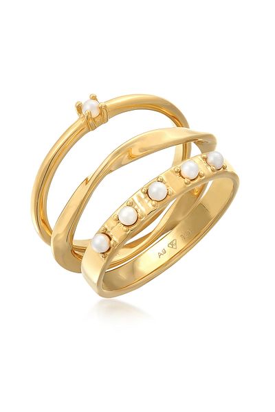 ELLI Ring Ladies Stack Of 3 Classic Glass Beads In 925 Sterling Silver
