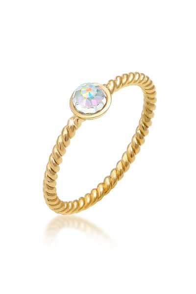 ELLI Ring Ladies Solitaire Twisted With Crystals In 925 Sterling Silver Gold Plated