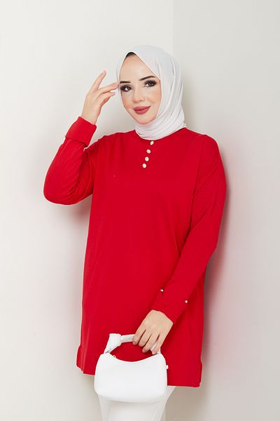 Pamuk Butik تونيك تريكو مرسيريزد نسائي بتفاصيل حجرية