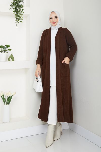 Pamuk Butik Γυναικεία χειμερινή casual γκρι μακριά ζακέτα με τσέπες