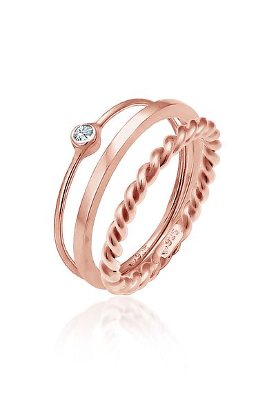 ELLI Set Inele Dama Solitaire Basic Rasucite Cu Cristal In Argint Sterling 925