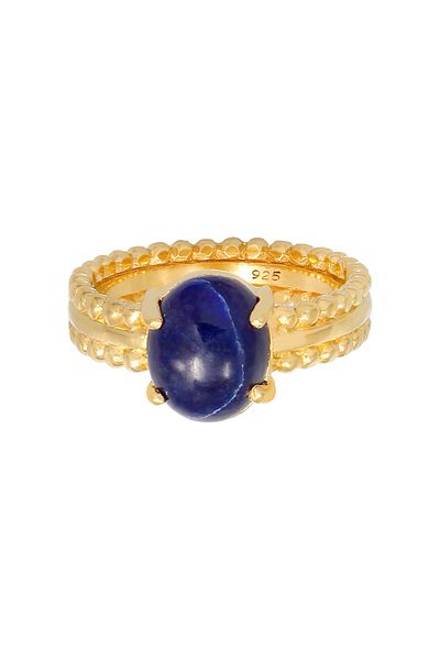 ELLI Ring Woman Bandring Elegant With Lapis Lazuli Gemstone In 925 Sterling Silver Gold Plated