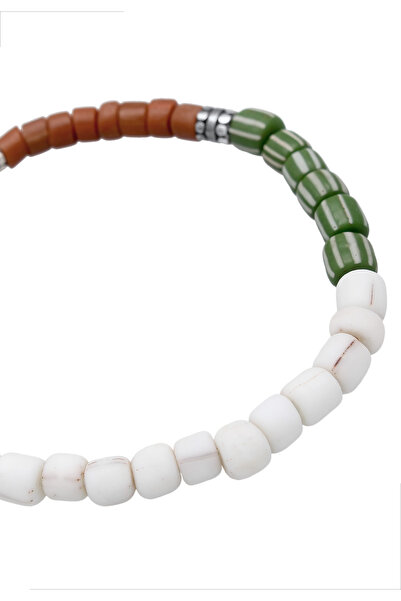 KUZZOI Pánský náramek ze skleněných korálků, barevný, ze sterlingového stříbra 925