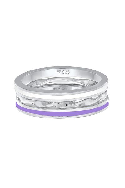 ELLI Inel pentru dama Basic Trio Twisted Set de 3 cu email violet din argint 925