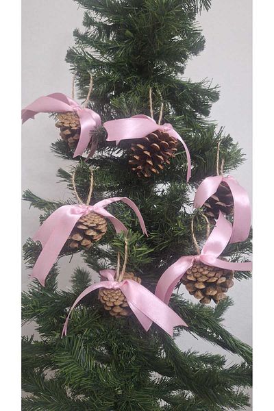 asöy Christmas Pine Tree Ornament Cone 6 Pieces Pink Ribbon Decorated Cone