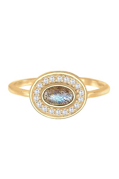 ELLI Ring Classic Vintage Trend Labradorite Zirconia Crystals 925 Sterling Silver Gold Plated