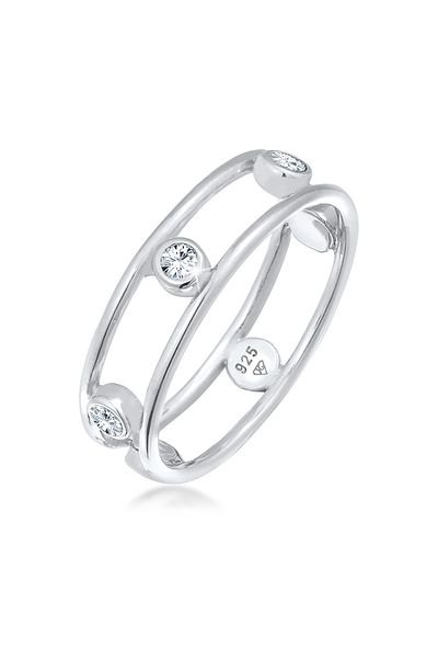 ELLI Ring Damen Doppelt Glamourös Elegant Mit Kristallen In 925 Sterling Silber