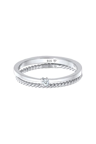 ELLI Inel pentru dama Solitaire Twisted Set de 2 cu diamant (0,03 ct.) În argint 925