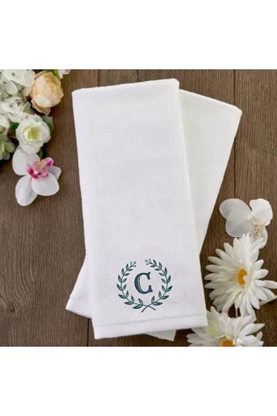 Ursa White Towel with Letter C Written Wreath Embroidered 30X50