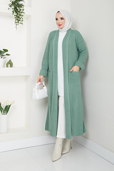 Pamuk Butik Γυναικεία χειμερινή casual γκρι μακριά ζακέτα με τσέπες