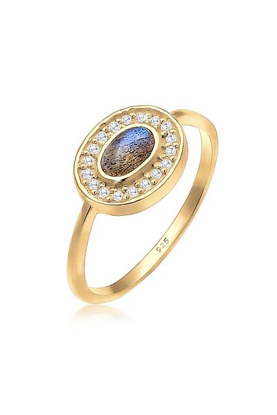 ELLI Ring Classic Vintage Trend Labradorite Zirconia Crystals 925 Sterling Silver Gold Plated