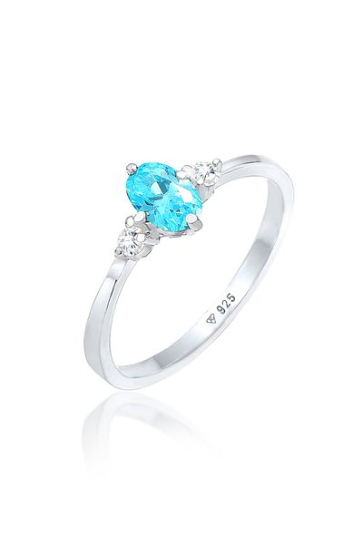 ELLI Inel de logodnă oval albastru pentru femei, solitaire, cu cristale de zirconiu, din argint 925