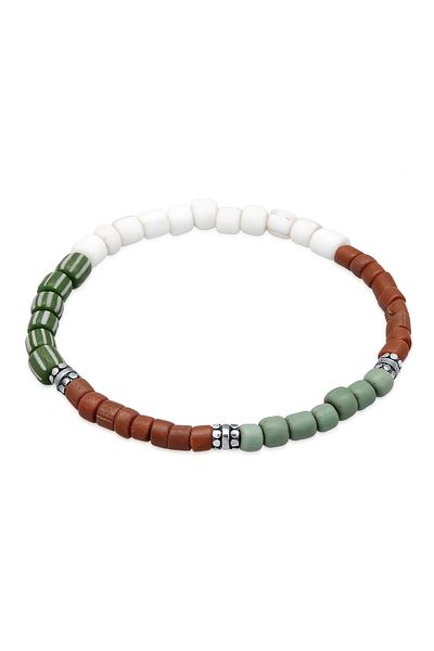 KUZZOI Armband Herren Glasperlen Bunt in 925 Sterling Silber