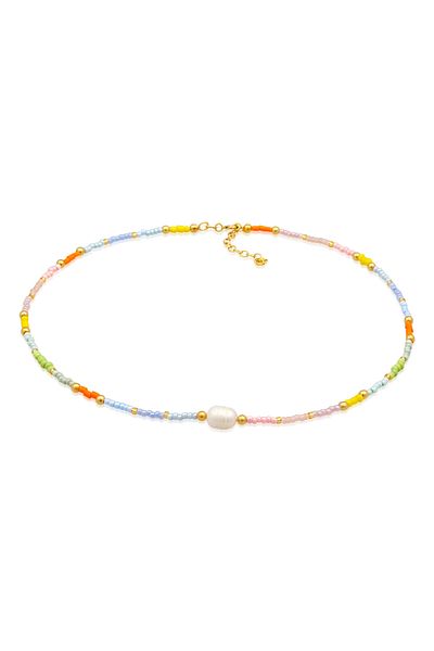 ELLI Necklace Ladies Choker Glass Beads With Freshwater Cultured Pearl In 925 Sterling Silver Gold Plated