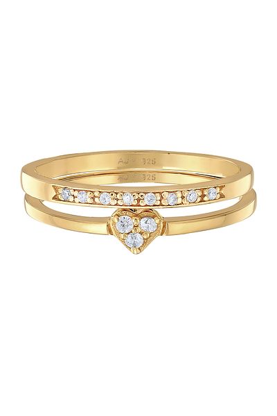 ELLI Ring Ladies Heart Memoire Set Of 2 With Zirconia Crystals In 925 Sterling Silver