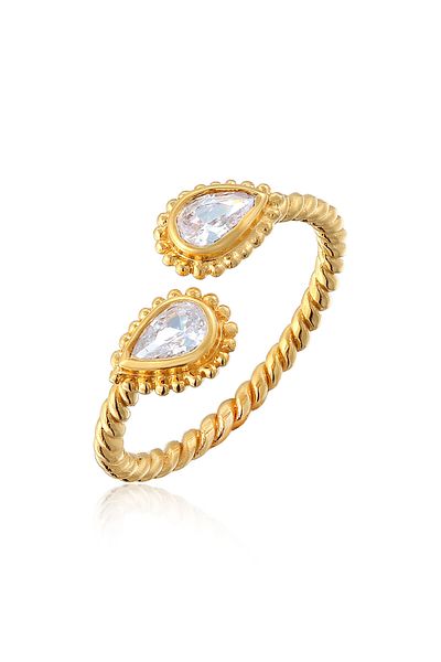 ELLI Ring Ladies Drop Vintage Look Open With Zirconia Crystals In 925 Sterling Silver Gold Plated