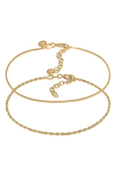 ELLI Armband Damen Set Kordel Halskette Venezianer Basic Filigran Verstellbar in 925 Sterling Silber