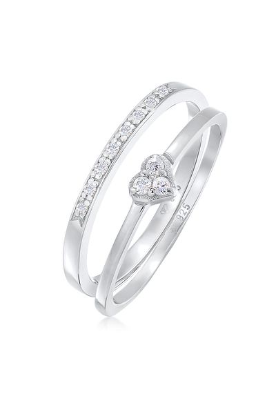 ELLI Inel Doamne Inimă Memoire Set De 2 Cu Cristale De Zirconiu În Argint Sterling 925