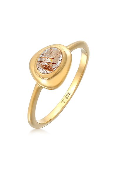 ELLI Ring Ladies Angel Hair Oval With Quartz Gemstone In 925 Sterling Silver Gold Plated