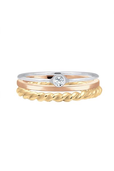 ELLI Ring Damen Set Solitär Basic Gedreht mit Kristall in 925 Sterling Silber