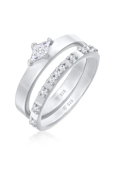 ELLI Inel De Damă Set Solitaire De Logodnă Cu Cristale De Zirconiu În Argint Sterling 925