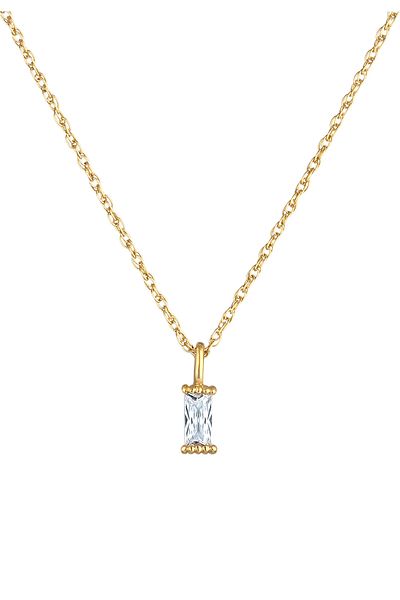 ELLI Necklace Solitaire Pendant Rectangle Link Chain Twisted With Zirconia In 925 Sterling Silver