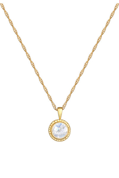 Nenalina Dámský kulatý náhrdelník s přívěskem, jednoduchý, boho styl, s měsíčním kamenem, ze sterlingového stříbra 925