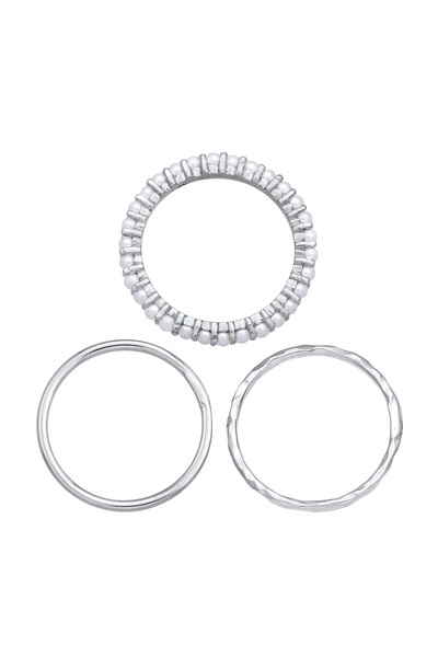 ELLI Dámský prsten, sada 3 kusů, se skleněnými korálky, pozlacený stříbrem 925