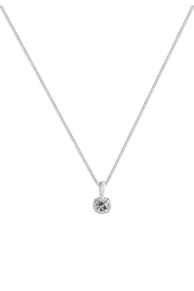 ELLI Halskette Damen Solitär Anhänger Salz Pfeffer mit Diamant (0,11 CT.) in 925 Sterling Silber