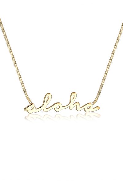ELLI Necklace Inscription "aloha" Summer 925 Sterling Silver Gold Plated