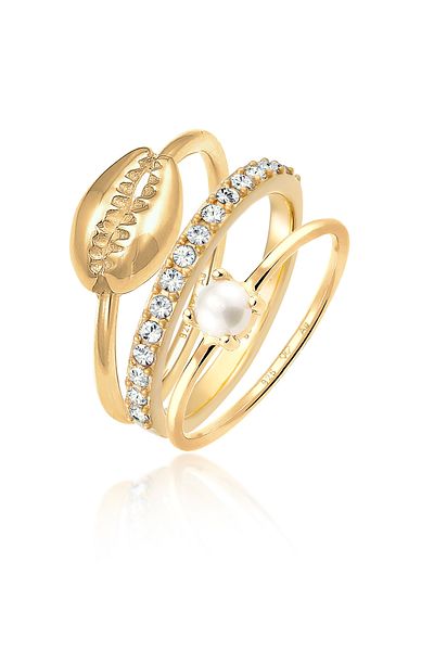 ELLI Ring Ladies Stacked Shell Set With Freshwater Cultured Pearls And Crystals In 925 Sterling Silver Go