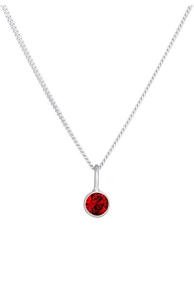 ELLI Colier Doamnă Pandantiv Solitaire Rotund Roșu Cu Cristal În Argint Sterling 925