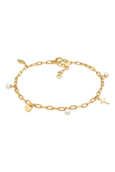 ELLI Bracelet Ladies Cross Feather Heart Adjustable With Freshwater Cultured Pearls In 925 Sterling Silve