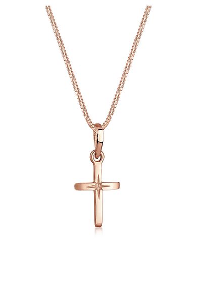 ELLI Damen-Halskette – Sterngravur, Wasserzeichen-Kreuz aus 925er Sterlingsilber