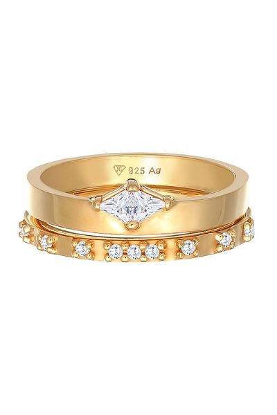 ELLI Ring-Set für Damen – Solitaire, Verlobung, Zirkonium und Kristalle aus 925er Sterlingsilber