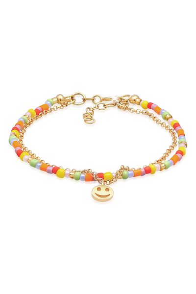 ELLI Armband Kinder Layer Beads mit lächelndem Gesicht 925 Sterling Silber vergoldet