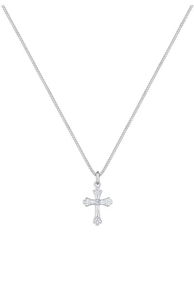 ELLI Dámský elegantní náhrdelník s křížkem a diamanty (0,03 karátu) ze sterlingového stříbra 925
