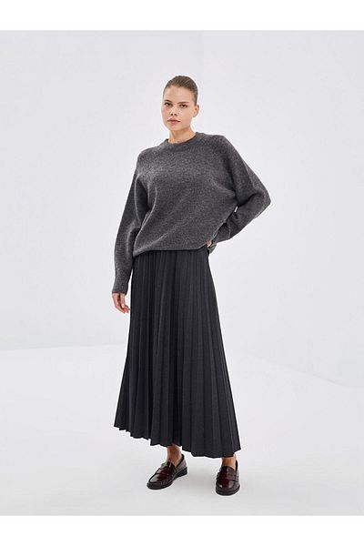 LC Waikiki Gray Women's Pleated Skirt with Elastic Waist