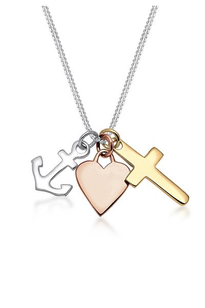 ELLI Halskette Kreuz Anker Herz Symbole dreifarbig in 925 Sterling Silber