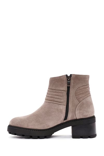 Derimod Women's Mink Zipper Thick Heeled Suede Leather Boots 24Wfd 237410