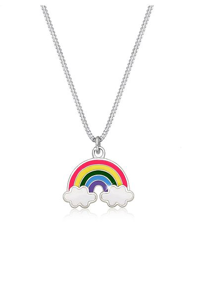 ELLI Halskette Kinder Regenbogen Wolke Anhänger mit Emaille bunt in 925 Sterling Silber