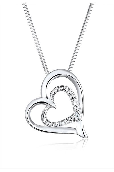 ELLI Náhrdelník Dámské srdce Love Token s diamantem (0,015 CT.) ze stříbra 925