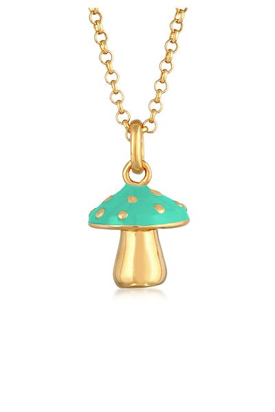 ELLI Halskette Damen Pilz-Anhänger mit Emaille Orange in 925 Sterling Silber vergoldet
