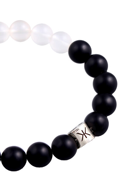 KUZZOI Bracelet Mens Yin Yang Symbol Beads with Onyx in 925 Sterling Silver