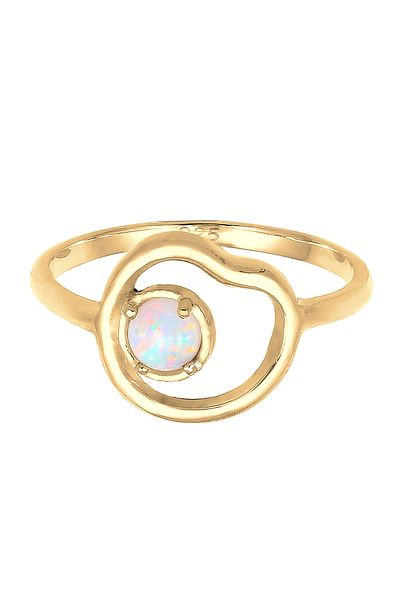 ELLI Ring Look With Synthetic Opal In 925 Sterling Silver Gold Plated