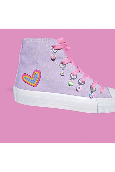 archiepet Special Design Pink Lace-Up Heart Little Candy Detailed Chain Girls' Sneakers