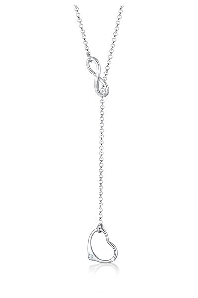 ELLI Halskette Damen Herz Infinity Anhänger Y-Kette Trend mit Diamant (0,02 CT.) in 925 Sterling Silber